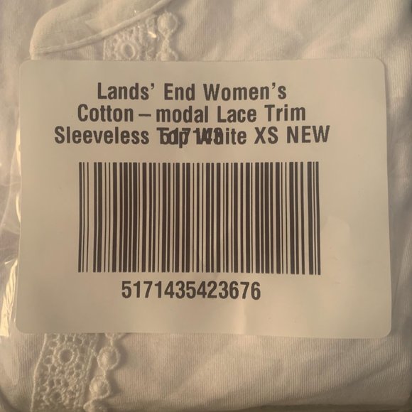 NWT LANDS' END WOMEN'S COTTON-MODAL LACE TRIM SLEEVELESS TOP WHITE XS & SMALL - Picture 11 of 12